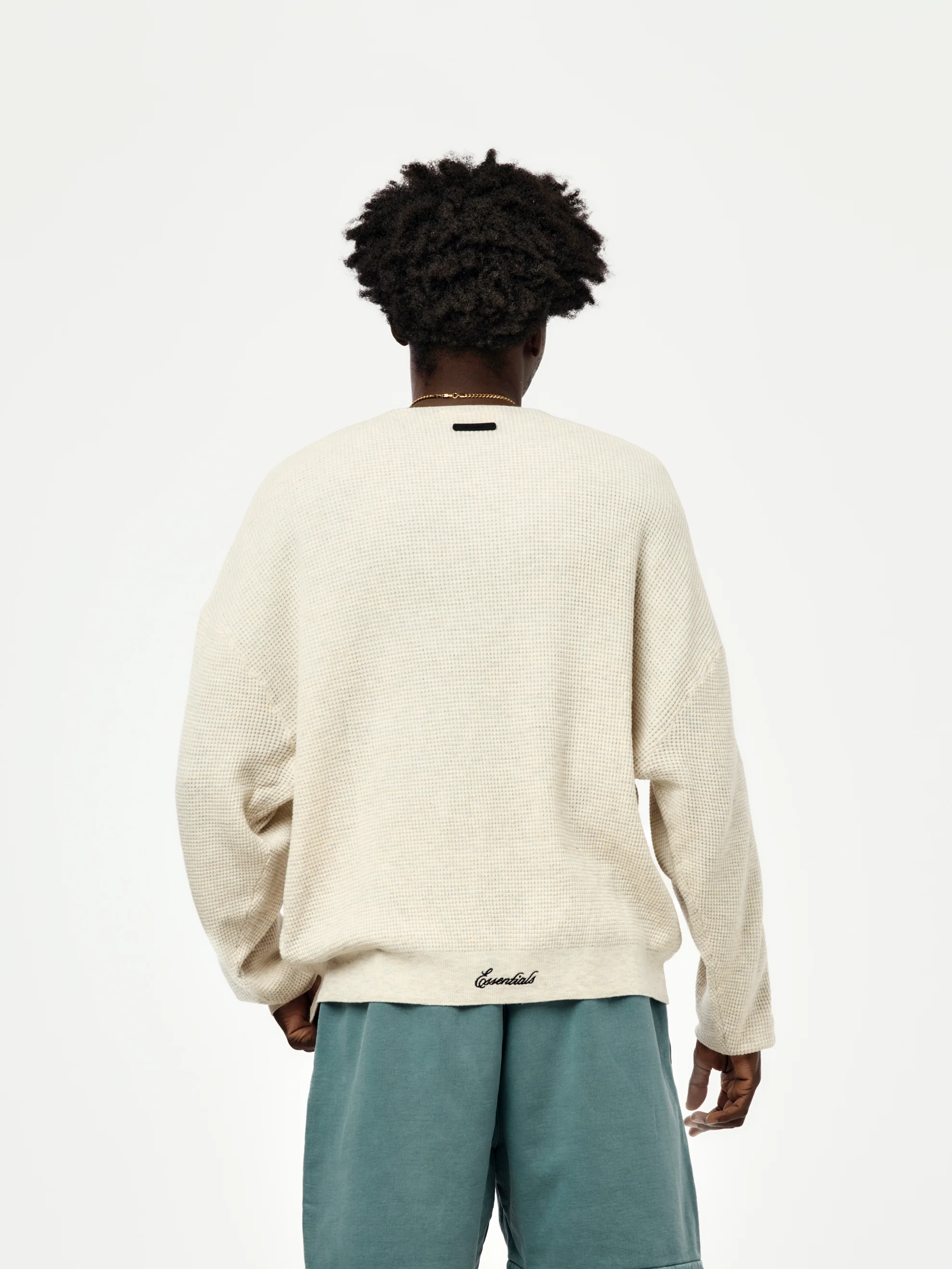 SIGNATURE WAFFLE 90'S CREWNECK SWEATER (OATMEAL HEATHER) - Image 3
