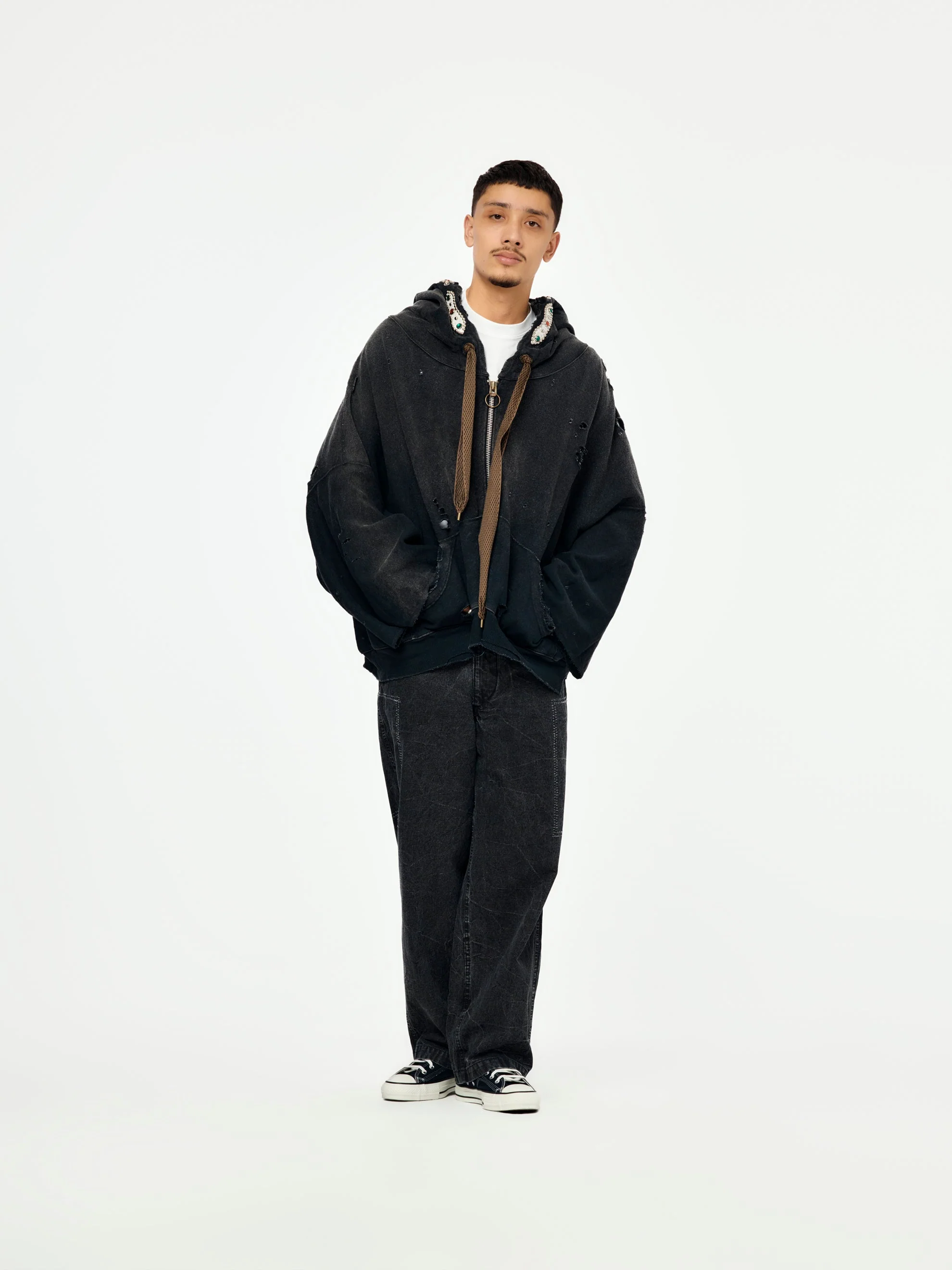 Thriller Damage Devil Hoodie Blouson SWT Knit (Studs Remake/Black) - Image 6
